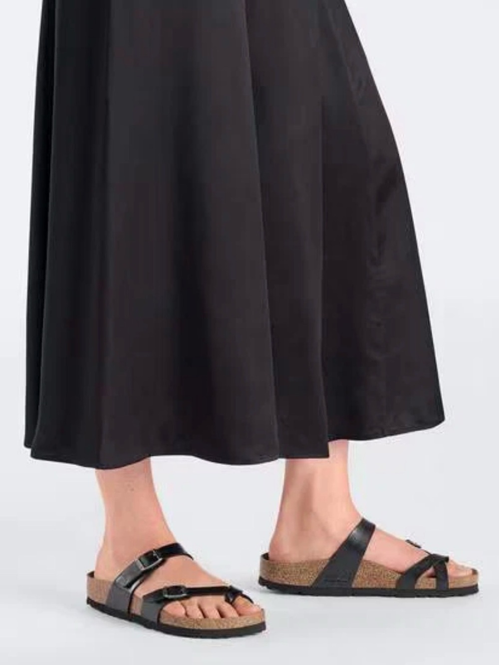 Birkenstock Black Leather Two-Strap Cork Sandals
